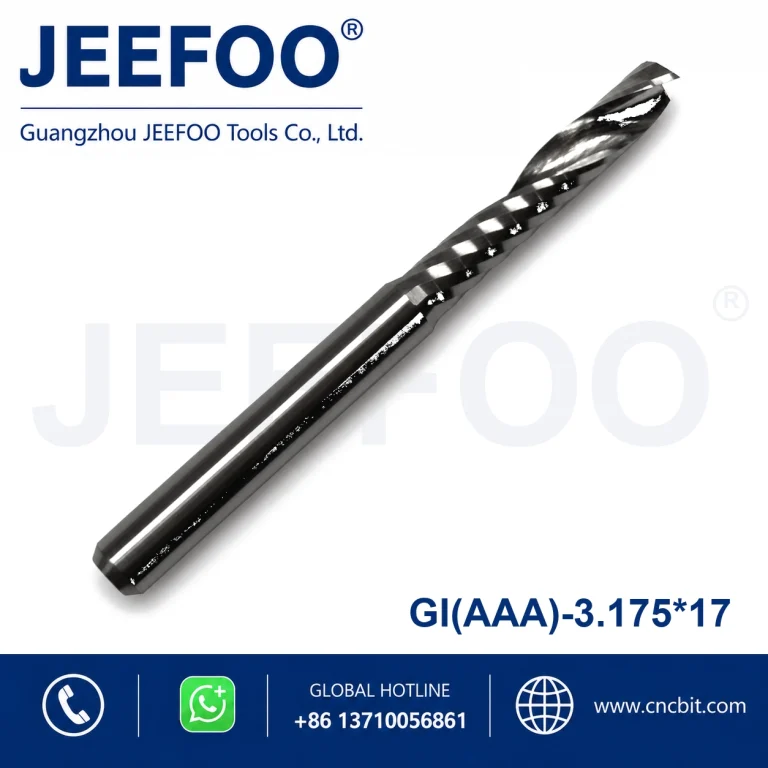 3.175x17 Premium AAA One Spiral Flute Tungsten Carbide End Mill, High Gloss Smooth Cutting CNC Milling Tool for Acrylic Board Processing product image