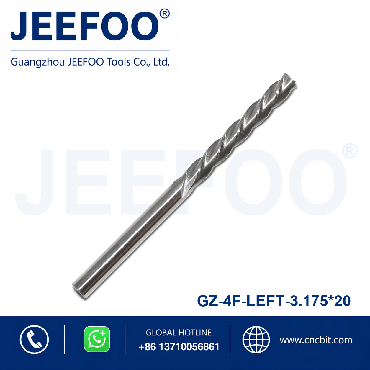 3.175x20 Grade A 4 Flute Left Spiral Down Cut Router Bit