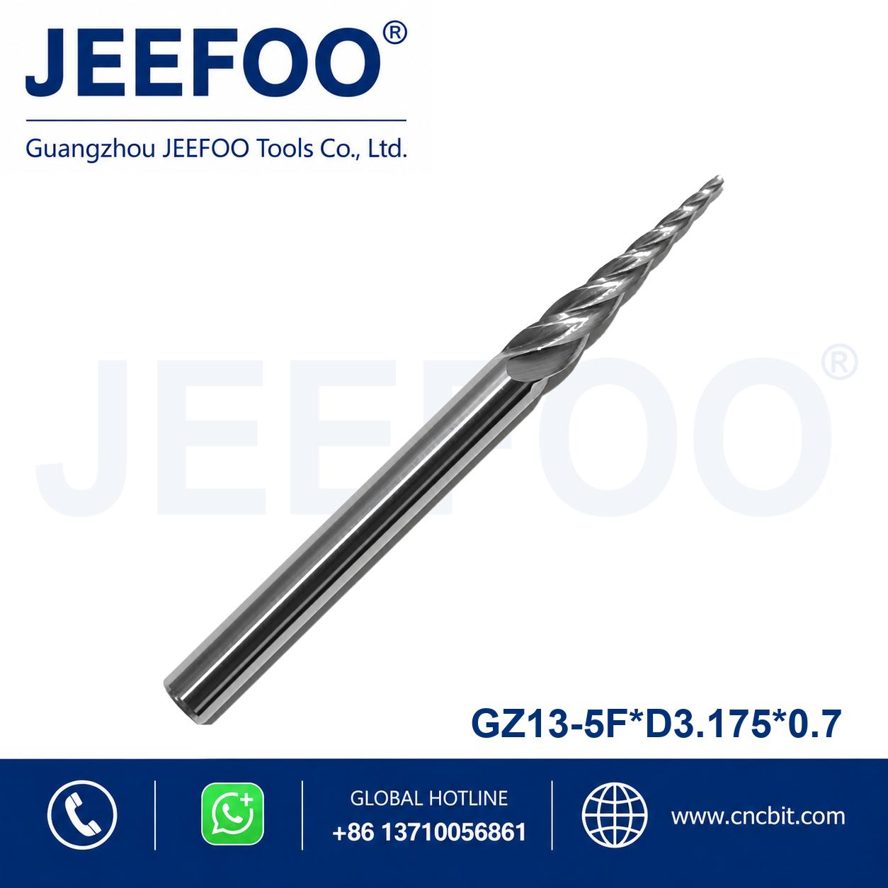 five flute spiral tapered router bit D3.175x0.7